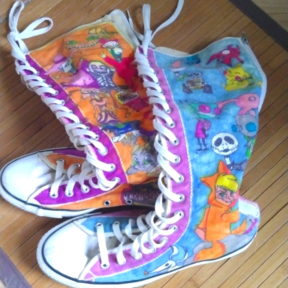 Hand Painted Pokémon Bugs Bunny Knee high Converse shoes